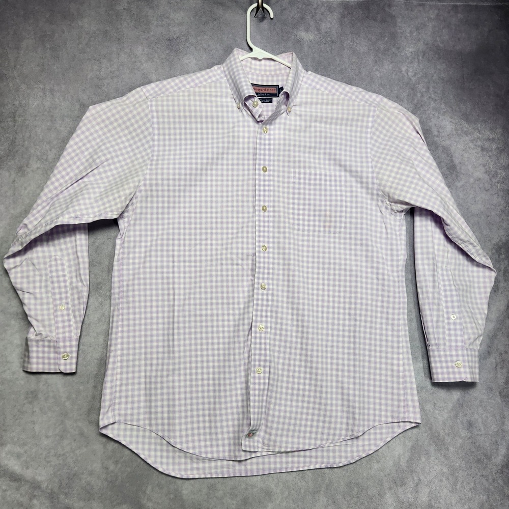Vineyard Vines Murray‎ Shirt Mens L Pink White Gingham Check Long Sleeve Button